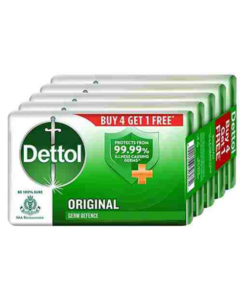 Dettol Original Germ Protection Bathing Soap Bar, (Buy 4 Get 1 Free - 125G Each), Combo Offer On Bath Soap